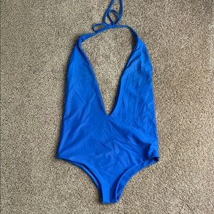 Mikoh Deep V Halter One-Piece Swimsuit in Royal Blue